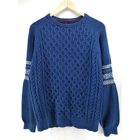 FRENCH CONNECTION Cable Knit Fair Isle Long Sleeve‎ Wool Blend Jumper Large - Picture 1 of 8